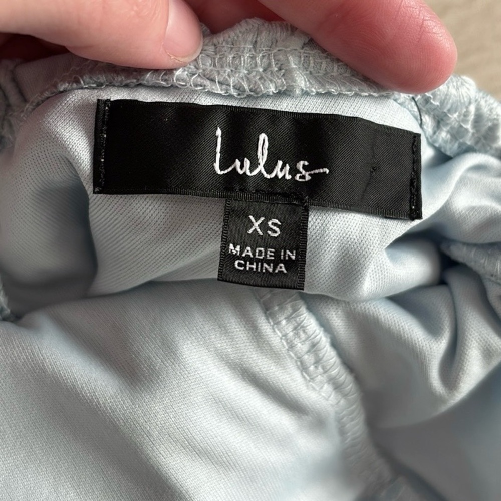 Lulu’s Romance Language Light Blue Backless Lace Mini Dress - Picture 3 of 5